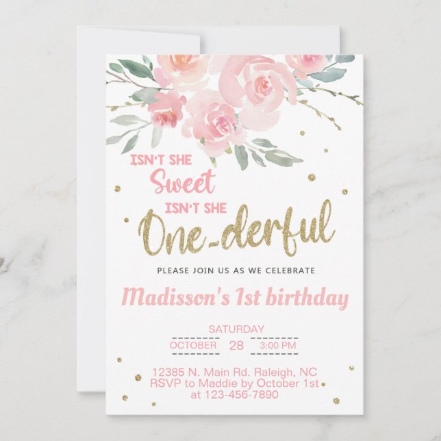 Onederful girl 1st first birthday invitation. invitation (Front)