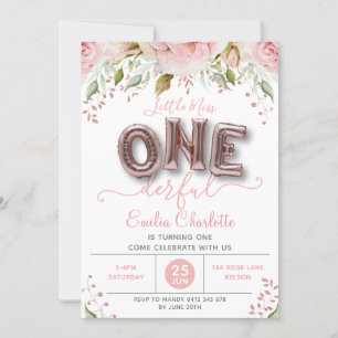 Onederful Girls Pink Balloon 1st Birthday Invitation