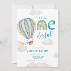 ONEderful Hot Air Balloon Boho First 1st Birthday Invitation
