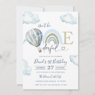 Onederful Hot Air Balloon Boy 1st Birthday Invitation