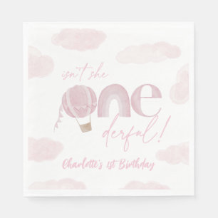 Onederful Hot Air Balloon Pink 1st Birthday Napkin