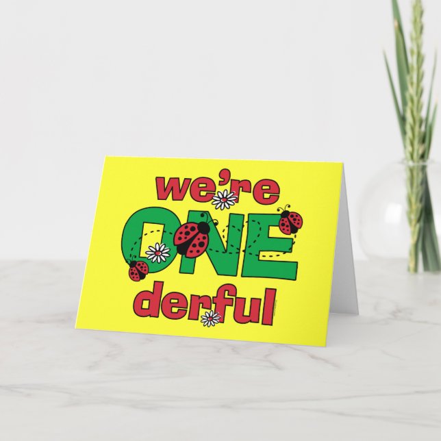 ONEderful Ladybug Twins 1st Birthday Card (Front)