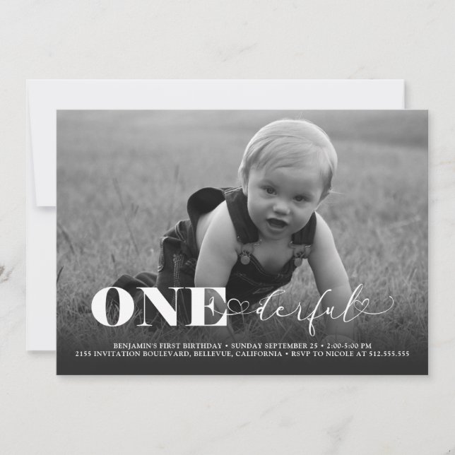 ONEderful Modern Photo 1st Birthday Invitation (Front)