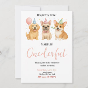 ONEderful Pawty Time Puppy Dog Birthday Party Invitation