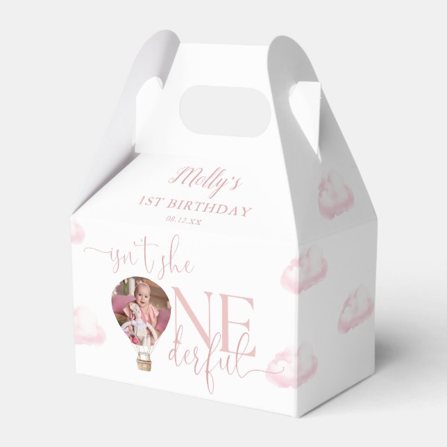 Onederful Photo Balloon Girl 1st Birthday Favour Box (Front Side)