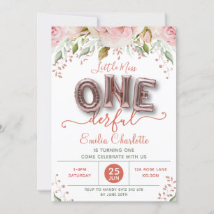 Onederful Pink Balloon First Birthday Invitation