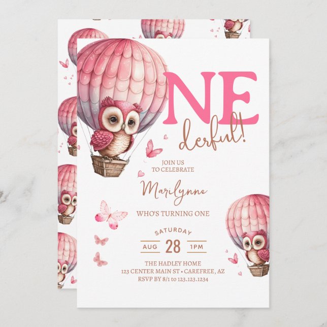Onederful Pink Boho 1st Birthday Invitation (Front/Back)