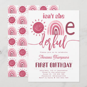 Onederful Pink Rainbow Sunshine Virtual Birthday Invitation