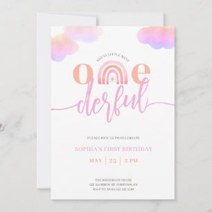 Onederful Rainbow Girl 1st Birthday Invitation