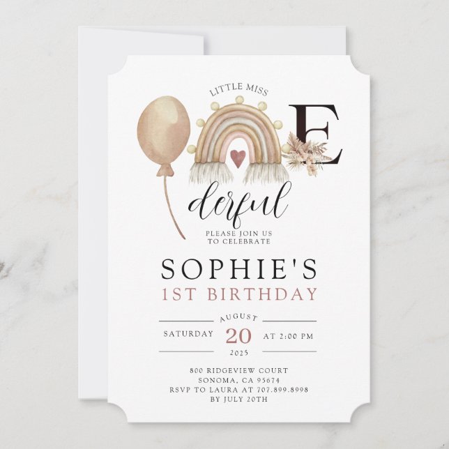 ONEderful Rainbow Girl's Birthday Invitation (Front)