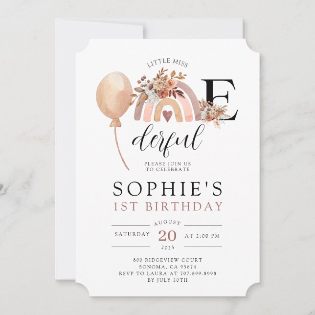 ONEderful Rainbow Girl's Birthday Invitation (Front)