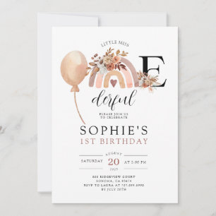 ONEderful Rainbow Girl's Birthday Invitation
