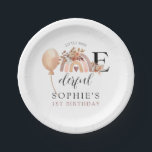 ONEderful Rainbow Girl's Birthday Party Paper Plate<br><div class="desc">Cute whimsical little miss ONEderful watercolor boho rainbow girl's 1st birthday party paper plates. Pink terracotta. See the full collection of matching materials for this design at: 
 https://www.zazzle.com/collections/onederful_rainbow_girls_1st_birthday-119491222560526674</div>