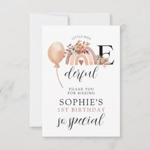 Onederful Rainbow Girl's Birthday Thank You Card