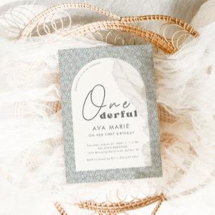 Onederful Retro Daisy Girls Mint 1st Birthday Invitation