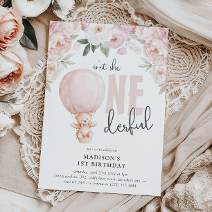 Onederful Teddy Hot Air Balloon 1st Birthday Invitation