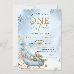 ONEderful Time Dusty Blue Winter Birthday Party Invitation