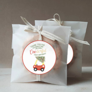 ONEderful Time of Year Red cosy coupe car Classic Round Sticker