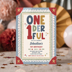 Onederful Whimsical Boy 1st Birthday Party Invitation