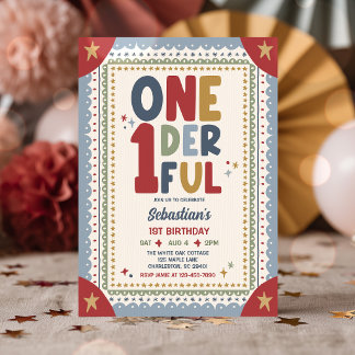 Onederful Whimsical Boy 1st Birthday Party Invitation