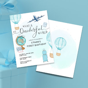 ONEderful World Balloon Boys First Birthday Invitation