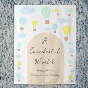 Onederful World Hot Air Balloon 1st Birthday Tapestry