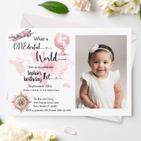 ONEderful world pink travel 1st birthday photo