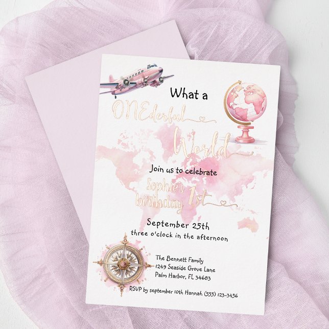 ONEderful world pink travel girl 1st birthday (Creator Uploaded)