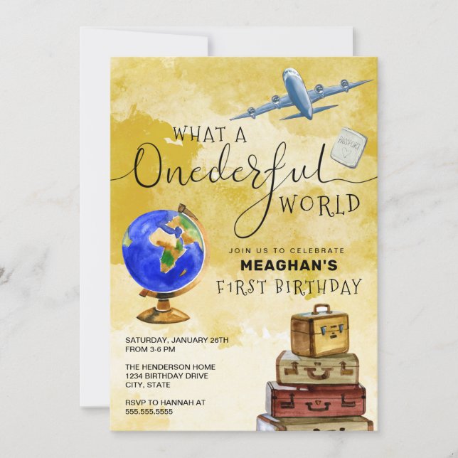ONEderful World Vintage Suitcases 1st Birthday Invitation (Front)