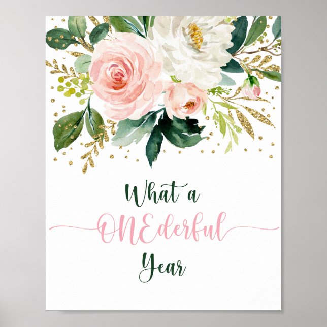 ONEderful Year Boho Floral First Birthday Poster (Front)