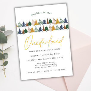 Onederland Christmas Tree 1st Birthday  Invitation