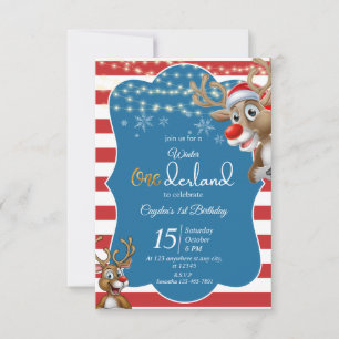 onederland Reindeer 1st Birthday Invitation