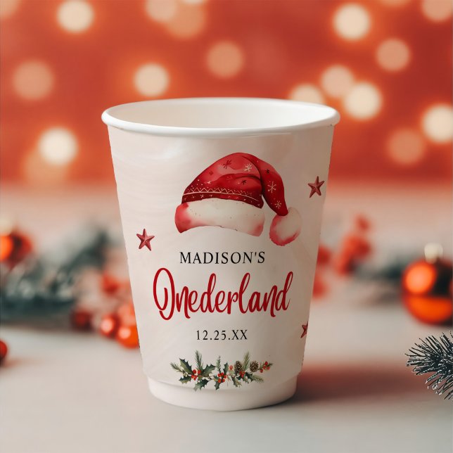 Onederland Santa Hat 1st Birthday Paper Cups (Creator Uploaded)