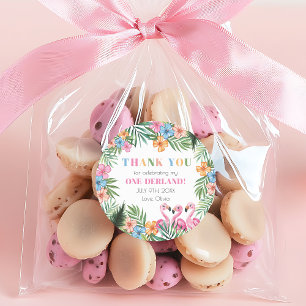 Onederland Summer Tropical Flamingo 1st Birthday Classic Round Sticker