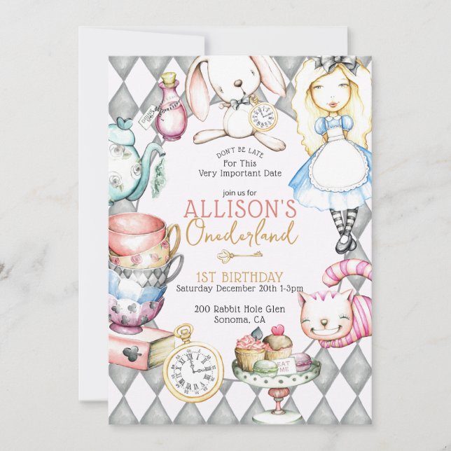 Onederland Tea First Birthday Tea Party Invitation (Front)