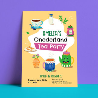 Onederland Tea Party - First Birthday Party Invita Invitation