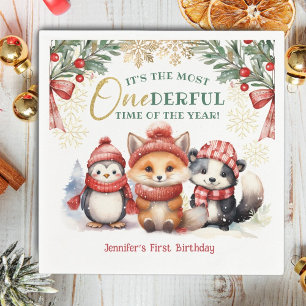 Onederland Winter Animals 1st Birthday Party Napkin