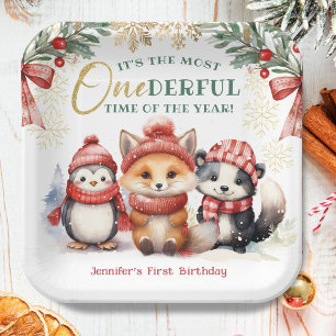 Onederland Winter Animals 1st Birthday Party Paper Plate