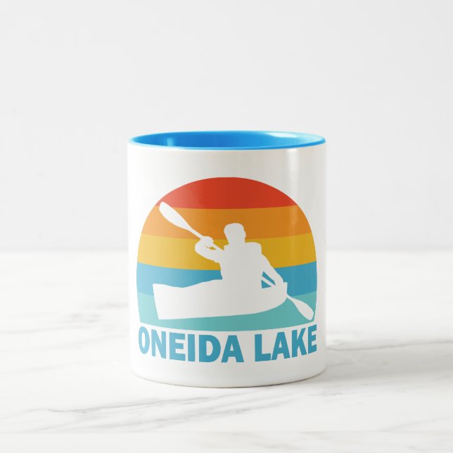 Oneida Lake New York Kayak Two-Tone Coffee Mug (Center)