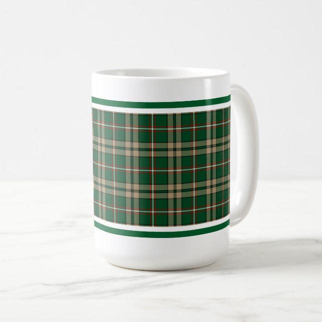 O'Neill Tartan Tan and Green Irish Plaid Coffee Mug (Front Right)