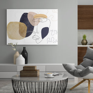 Oneline faceart with arbstract colourful shapes canvas print