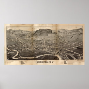 Oneonta New York 1884 Antique Panoramic Map Poster