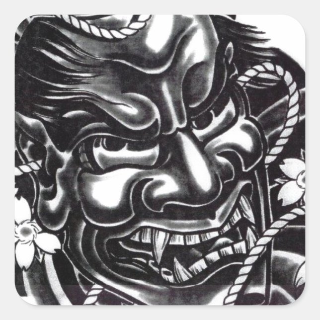 Oni Mask Japanese Design Square Sticker (Front)