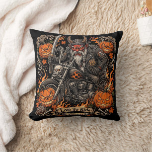 Oni Samurai Biker Halloween Pillow - Live To Ride
