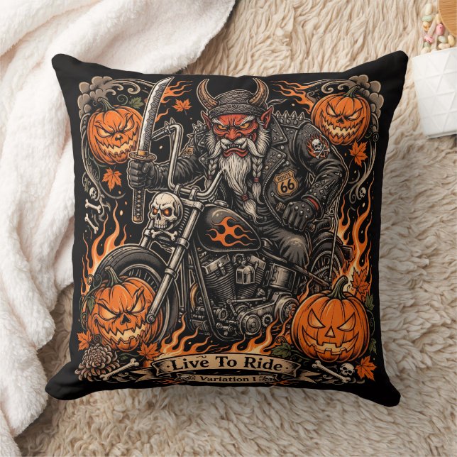 Oni Samurai Biker Halloween Pillow - Live To Ride  (Blanket)