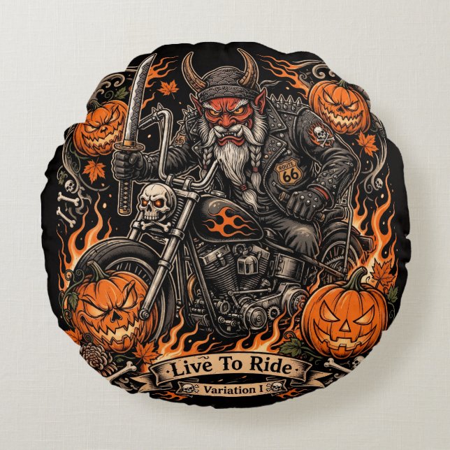 Oni Samurai Biker Halloween Pillow - Live To Ride  (Front)