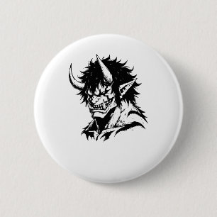 Oni Yokai Japanese Outline Portrait Sticker 6 Cm Round Badge
