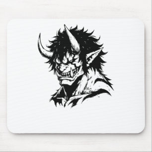 Oni Yokai Japanese Outline Portrait Sticker  Mouse Mat