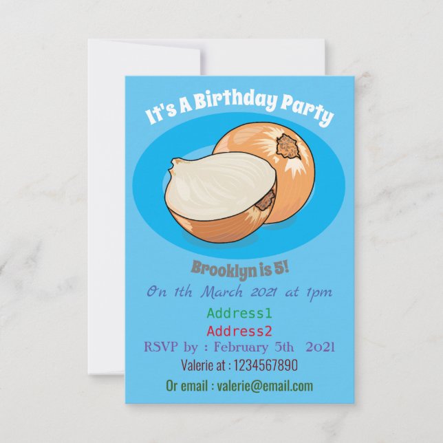 Onion cartoon illustration invitation (Front)