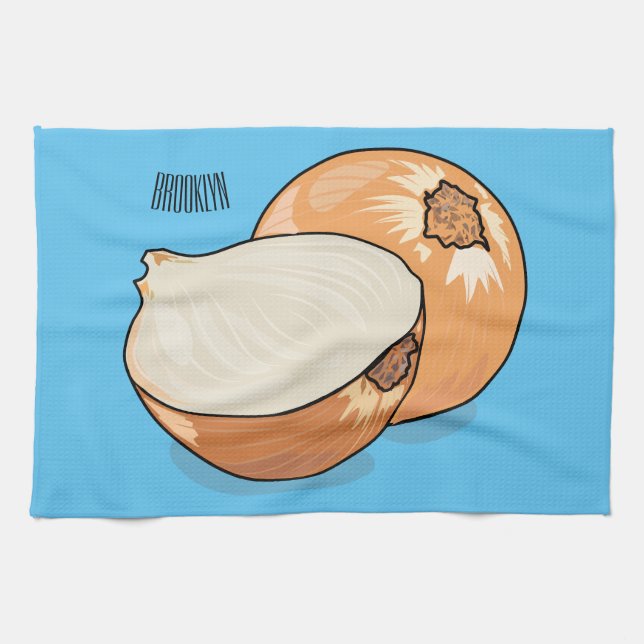 Onion cartoon illustration  tea towel (Horizontal)